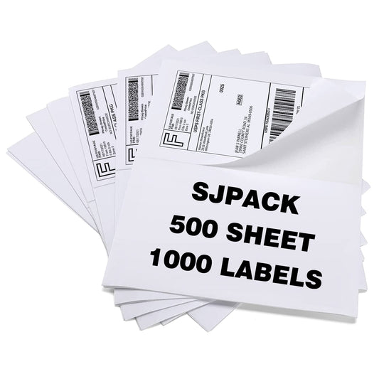 SJPACK 1000 Half Sheet Self Adhesive Shipping Labels, 8.5" x 5.5" Address Labels for Laser & Inkjet Printers(1000 labels-500 Sheet)