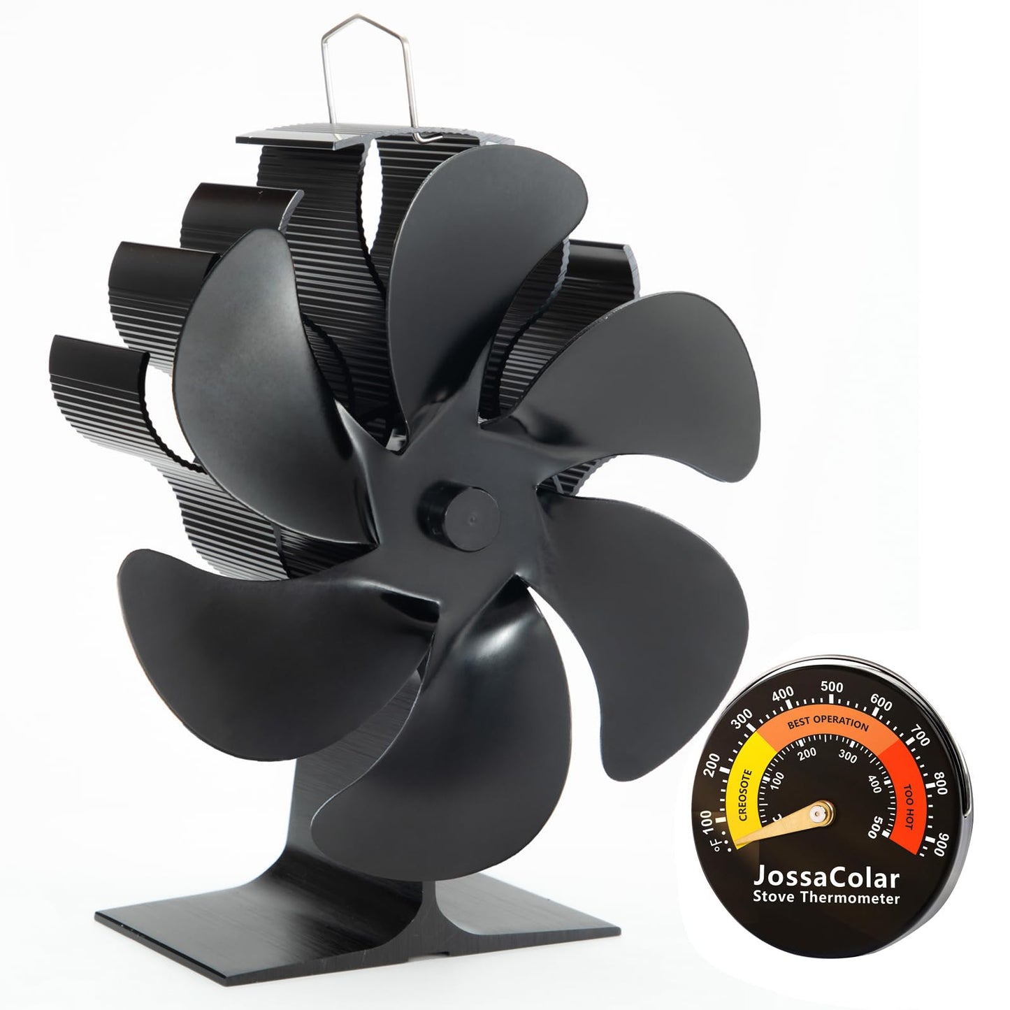 JossaColar Wood Stove Fan Heat Powered Fireplace Fan Non Electric, Thermal Fan for Wood Burning Stove/Log Burner, w/Stove Accessories Thermometer
