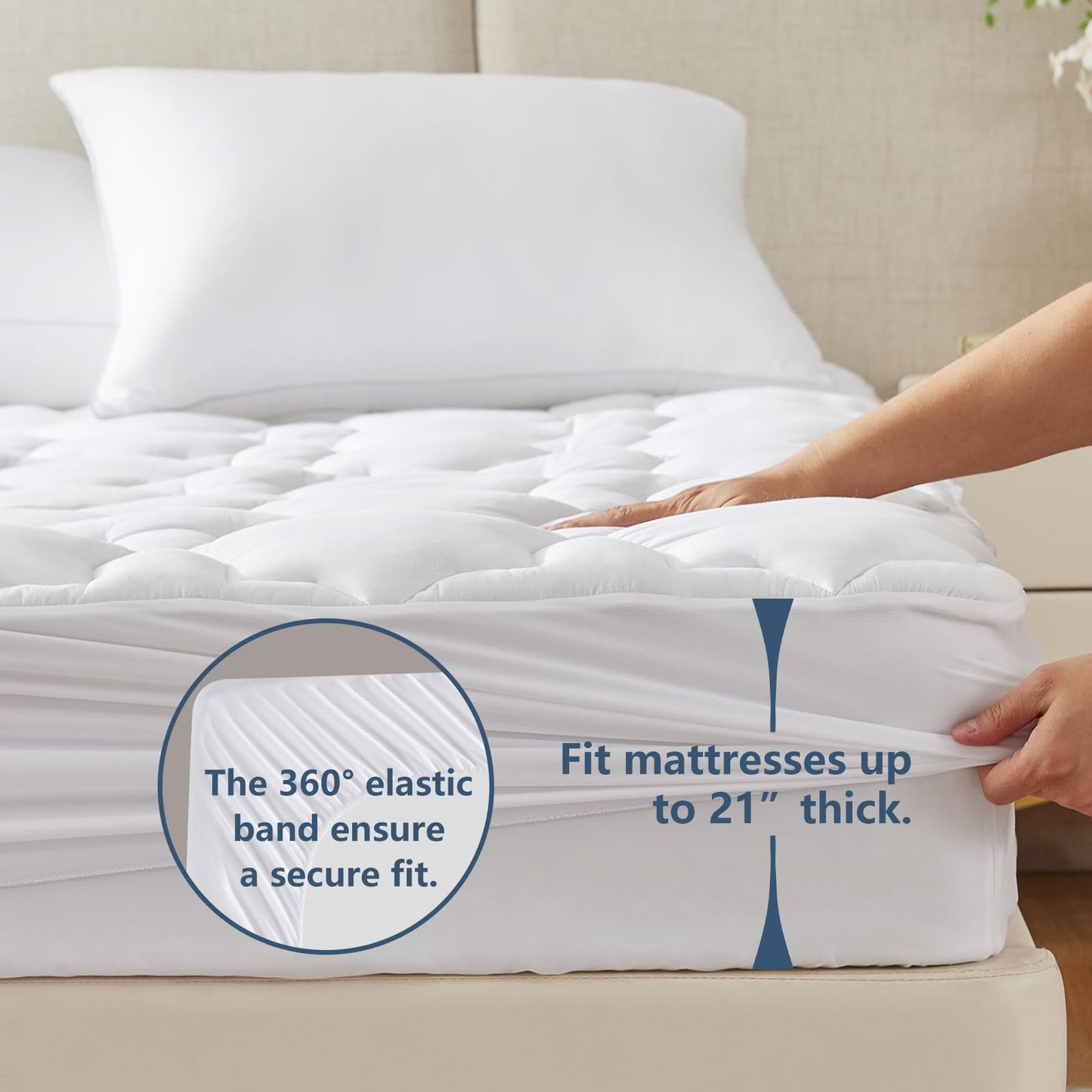CozyLux Twin Mattress Pad, 450GSM Quilted Cooling Cotton Top Mattress Topper, Extra Deep Pocket Fits 8-21 inches, Oeko-TEX Certified, Plush Soft & Breathable Bed Pad (39"x75", White)