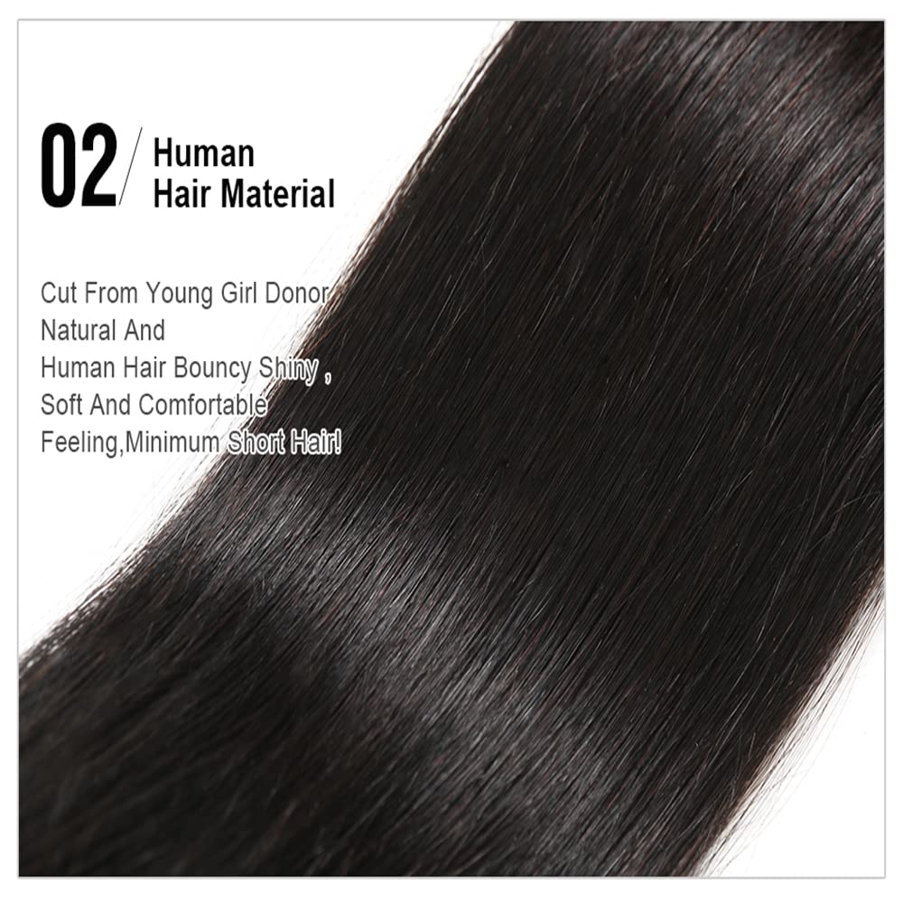 12A Straight Bundles Human Hair (22 24 26 28 Inches, Straight 4 Bundles) 100% Unprocessed Brazilian Virgin Straight Human Hair Bundles Natural Color Raw Hair