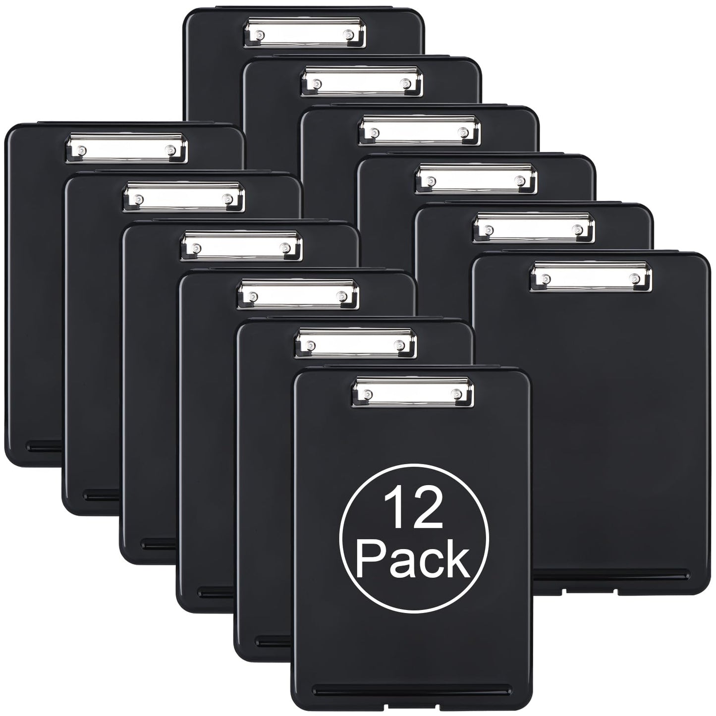 ZCZN Plastic A4 Form Storage Box Case, Clipboard Case, Bulk clipboard Set Suitable for School, Utility, Industrial Office, Medical Personnel, Black, 12 Pack