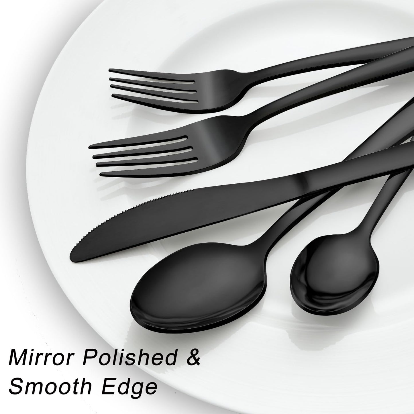 Pleafind 72Pcs Black Silverware Sets for 12 - Dishwasher Safe, Flatware Set with Steak Knives, Stainless Steel Cutlery Set, Include Forks Spoons and Knives Set, Utensil Sets for Home Restaurant