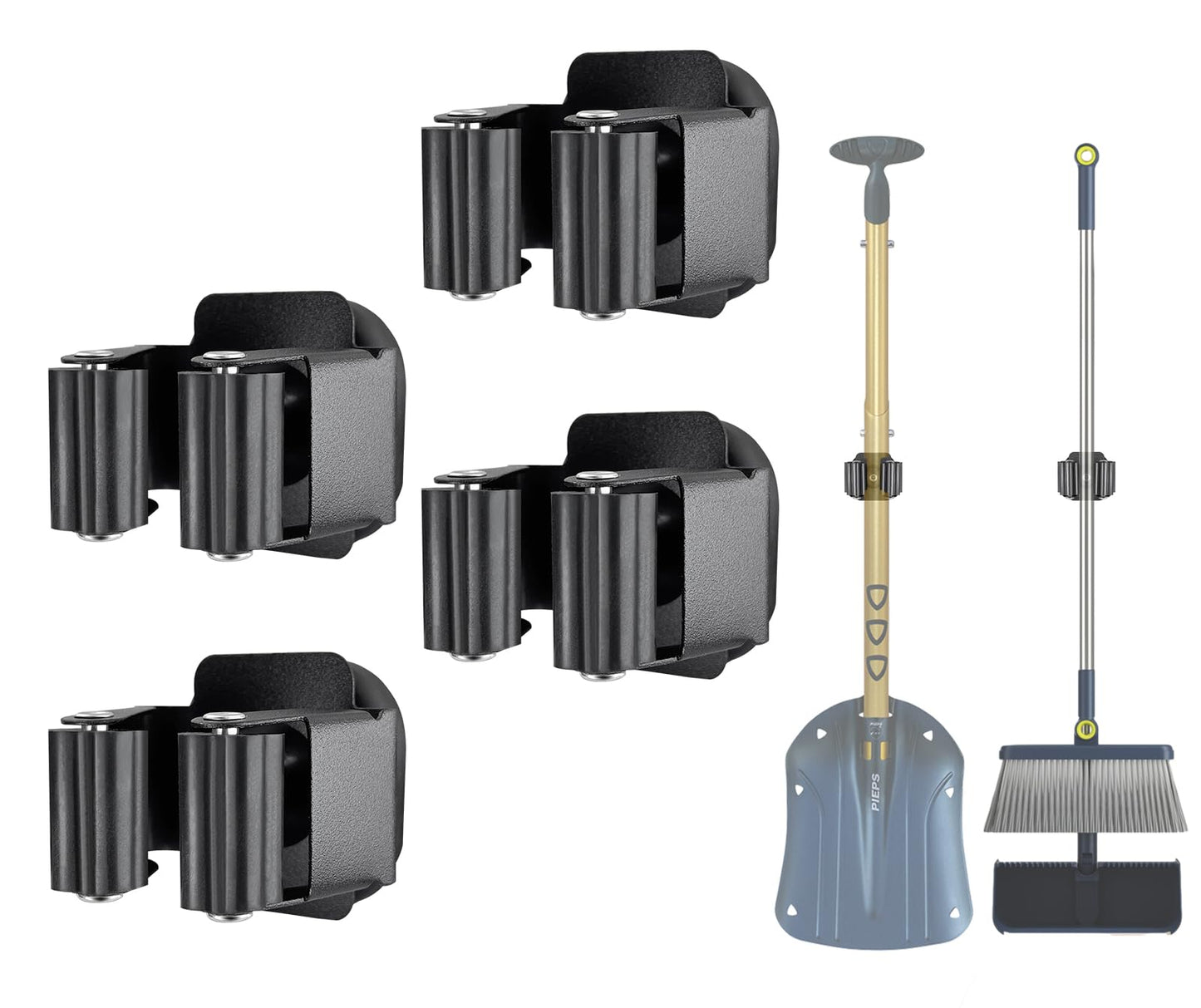 MagitcSee Upgraded Magnetic Broom and Mop Holder Wall Mount, Space-Saving Heavy Duty No Drill Over the Door Broom Gripper RV Camper Wall Organizer,Black,4 Pcs
