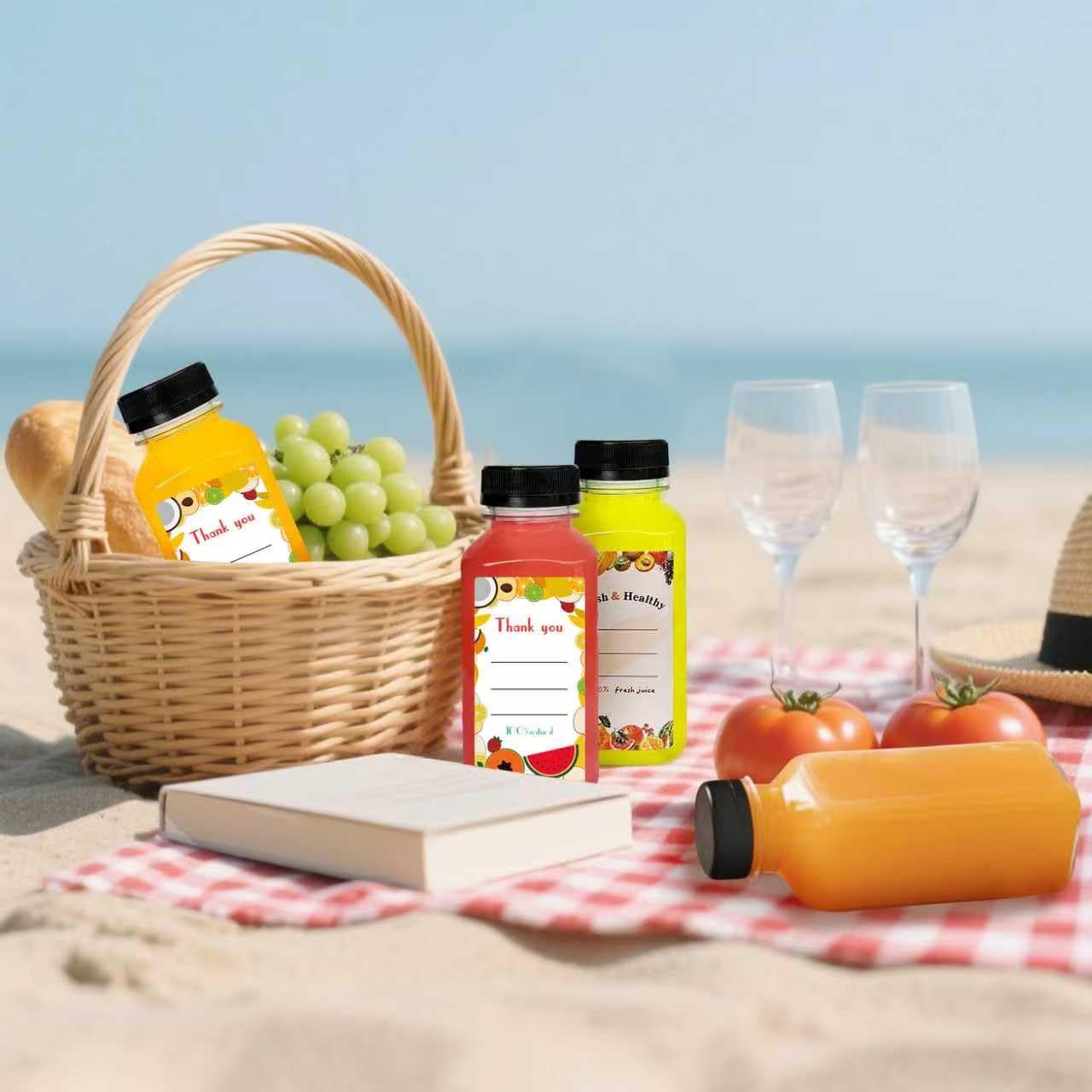 Sanyuanzhou 48pcs 8oz Juice bottle with caps,Plastic bottles with caps, Reusable Clear Bulk Beverage Containers for Juice, Milk and Other Beverages