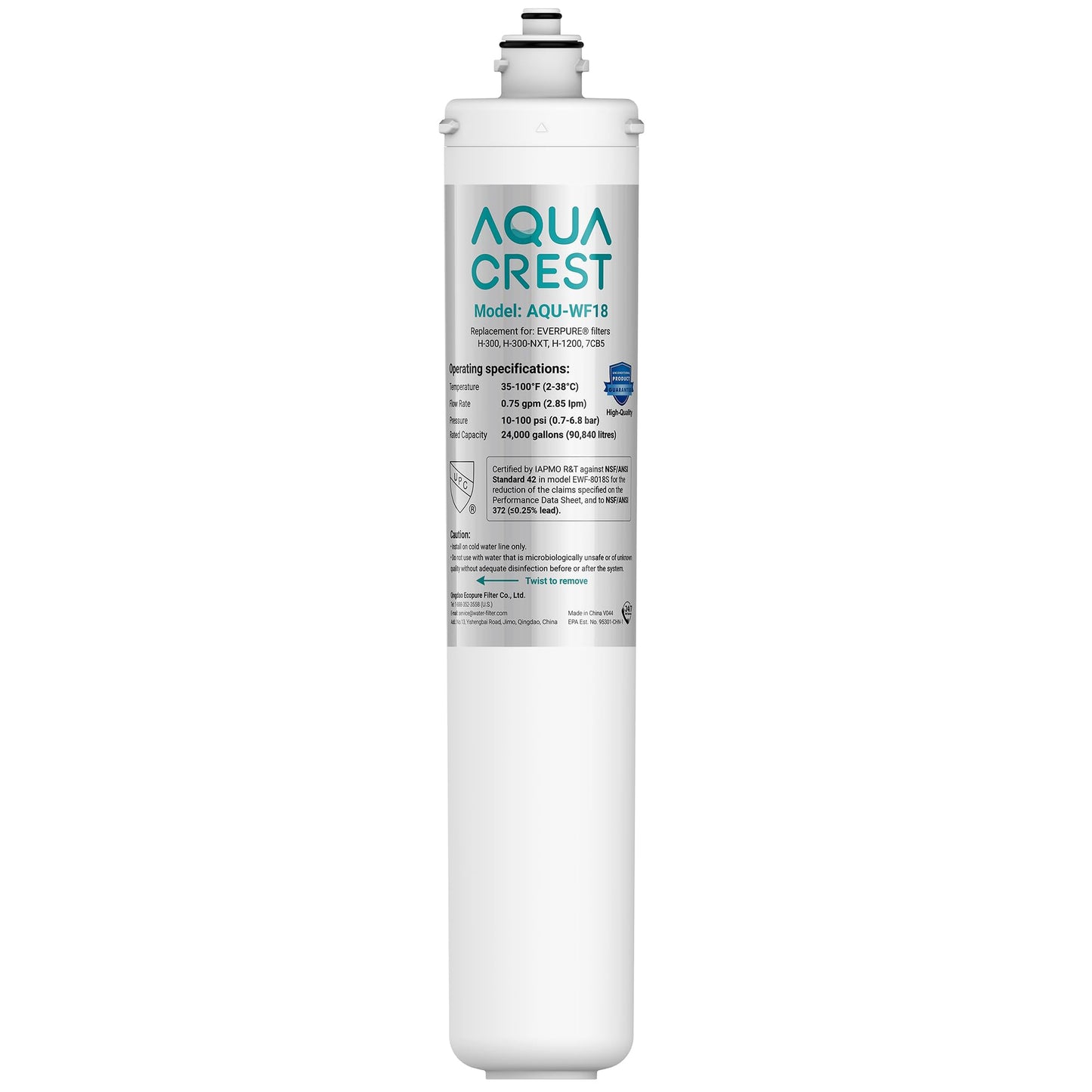 AQUA CREST H-300 Under Sink Water Filter, Replacement for Everpure H-300, H-300-NXT, 7CB5, EV9270-71, EV9270-72, EV9618-11, EV9855-50, EV9282-01, NSF/ANSI 42 Certified, 24000 Gallons