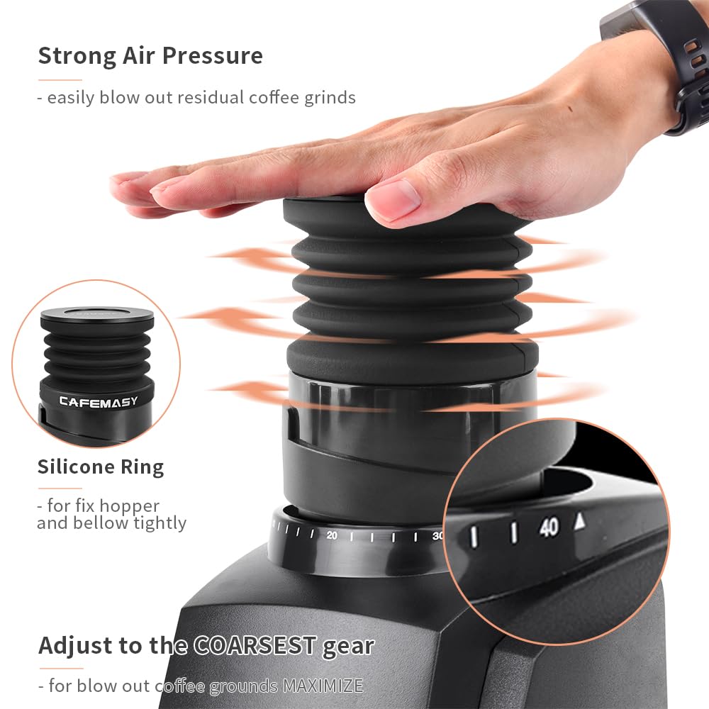 CAFEMASY Single Dose Hopper with Silicone Bellow and Aluminum Lid Coffee Grinder Cleaning Accessories Tools