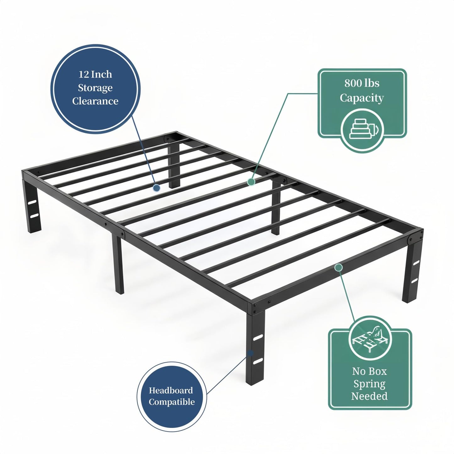 Twin Size Bed Frame, 14 Inch Metal Platform Bed Frames with Heavy Duty Steel Slat Support, No Box Spring Needed, Easy Assembly, Under Bed Storage