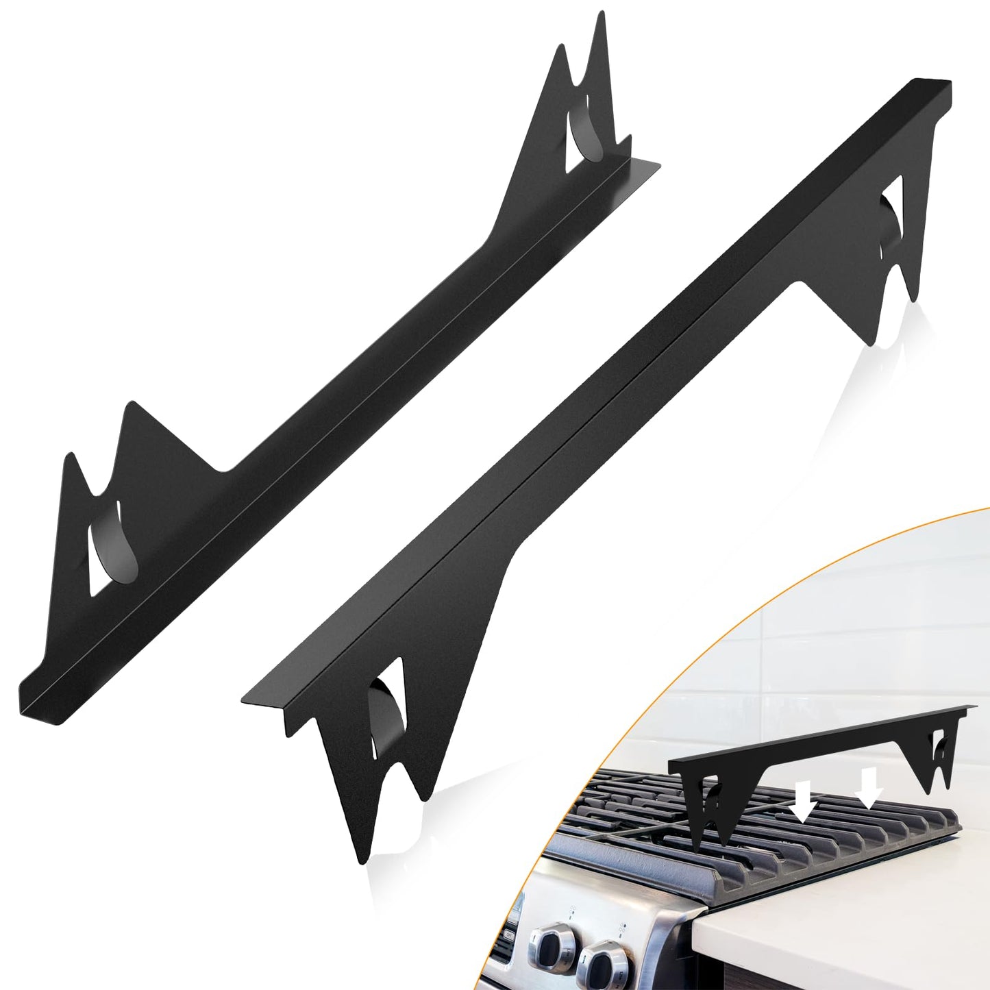 ItsNio 2Pack Upgrade 316 Stainless Steel Stove Gap Covers - Length 23.4" Width 0.78", Stove Gap Filler, Oven Gap Filler, Oven Side Gap Filler, Range Trim Kit, Heat Resistant and Easy to Clean, (Black)