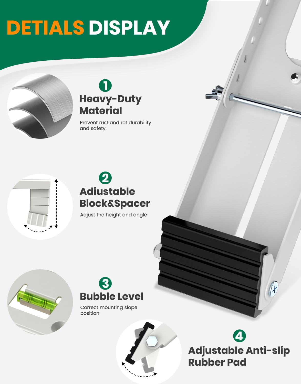 Plusluck Window Air Conditioner Support Bracket: Heavy Duty Window AC Bracket with 2 Arms, Up to 220 lbs - Universal Fit 5,000 to 24,000 BTU Window Units - Adjustable Crossbar Level Non-Slip Mat