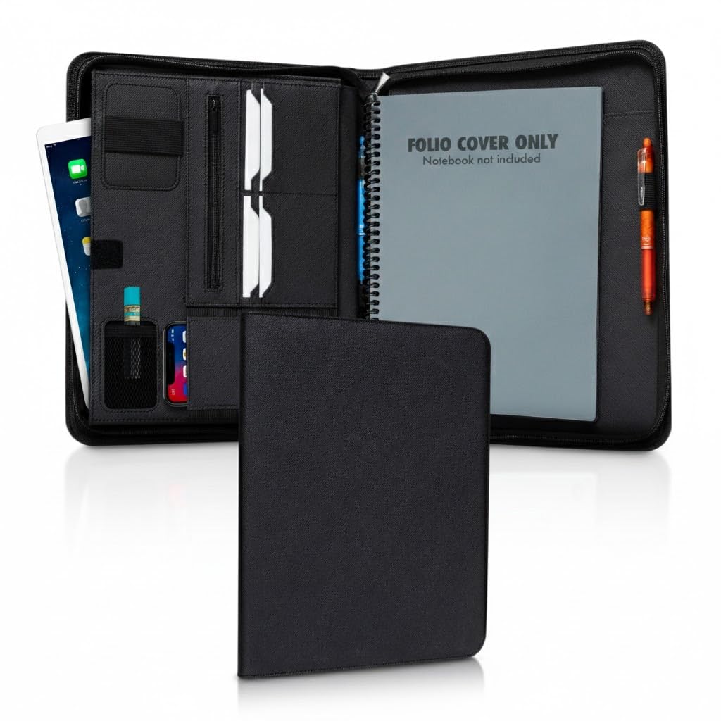 Luxury Folio Cover Compatible with Rocketbook Pro 2.0, Everlast, Wave, Fusion, Panda, Smart Reusable Notebook - Letter Size A4 Portfolio Organizer Multiple Pockets & Sections - Smart Notebook 8.5x11
