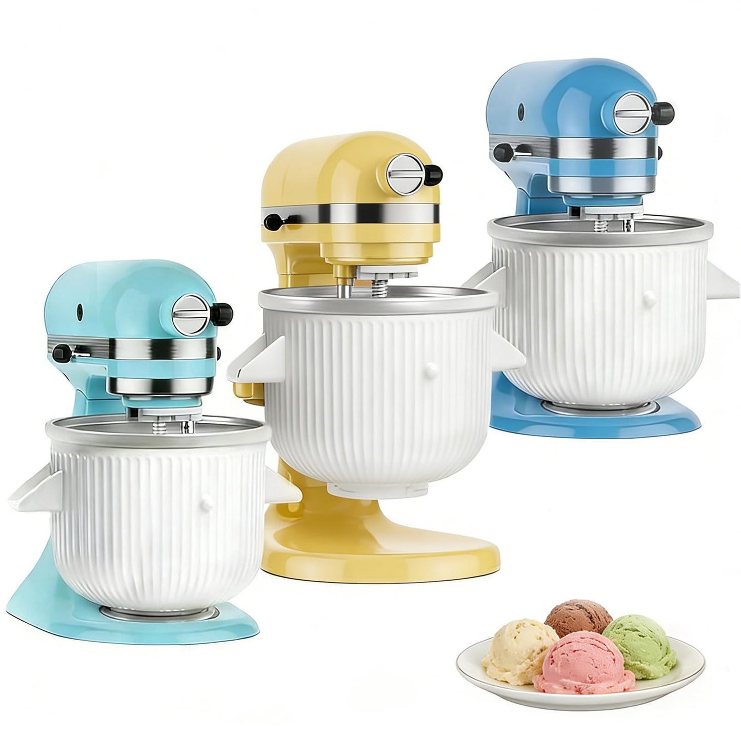 FOKIEE Ice Cream Maker Attachment for KitchenAid 4.5/5QT & 6QT Mixers, Frozen Ice Cream & Sorbet Gelato Maker for KitchenAid, 2 Quart, White, Not Dishwasher Safe