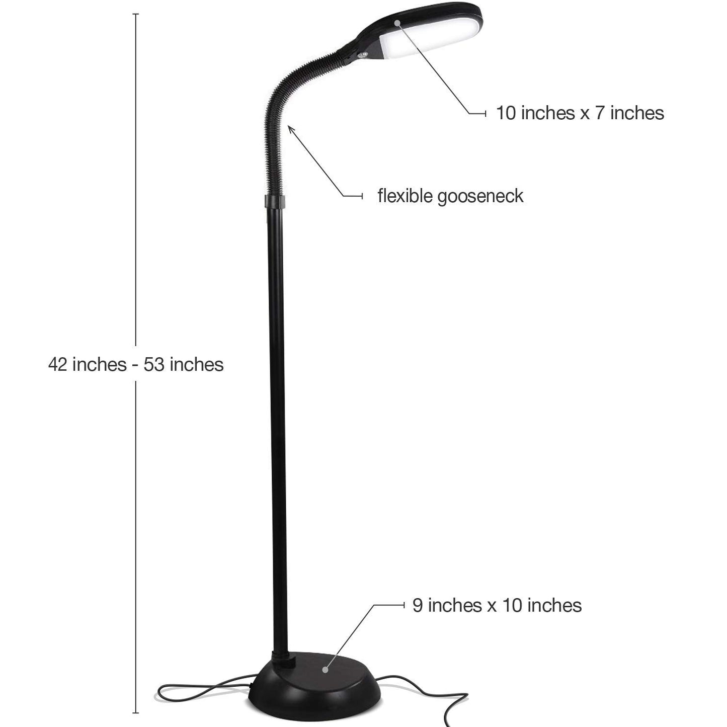 Brightech Litespan - Bright LED Floor Reading Lamp for Over Chair Crafts and Reading, Esthetician Light for Lash Extensions, Gooseneck Adjustable Standing Lamp for Living Room, Bedroom, Office - Black