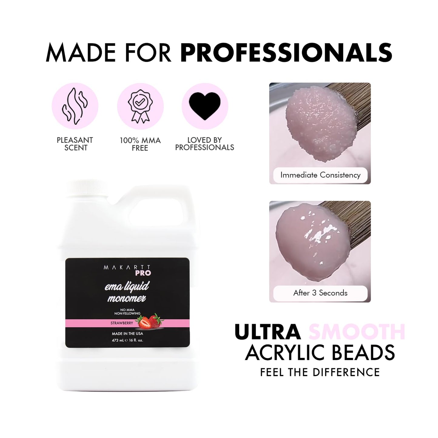 MakarttPro Strawberry Scented Monomer for Acrylic Nail Sets and Acrylic Nail Kit, 16oz - Medium to Fast Setting, MMA Free, Made in USA, Professional Quality Acrylic Liquid