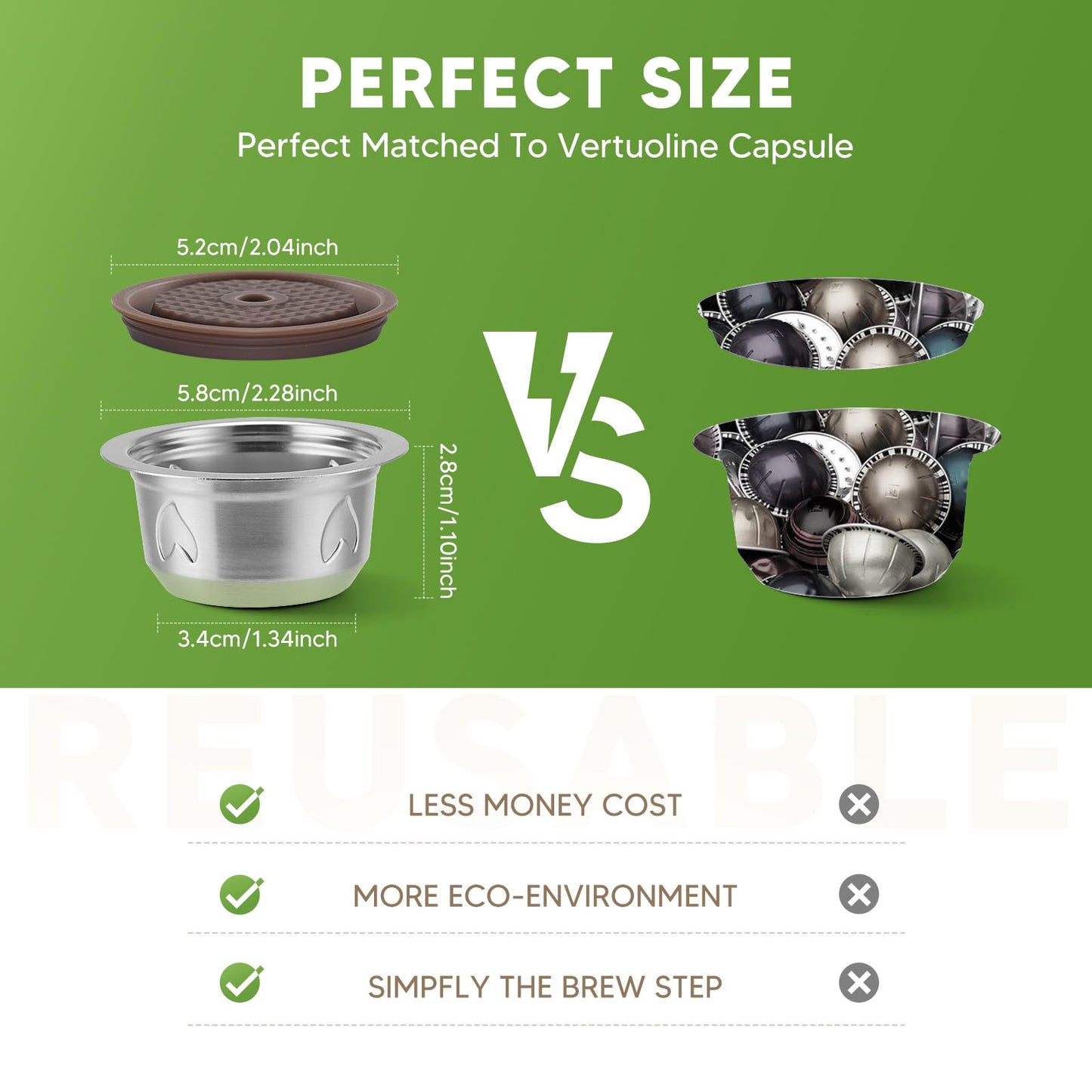 2pcs Reusable Pods for Nespresso Vertuo Machine, Stainless Steel 7.7oz Refillable Coffee Capsule Set with 2 Silicone Lid,1 Spoon,1 Brush,Coffee Accessories for Nespresso Vertuo Machine (2 Lids+2 Pods)