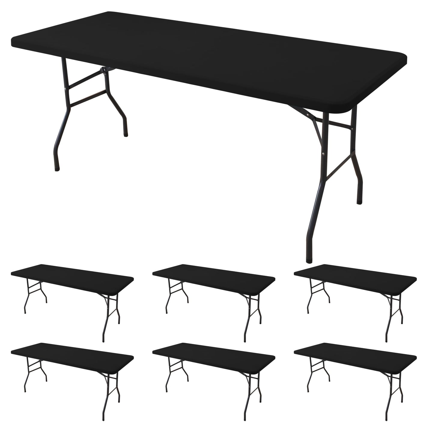 Enjoyidea Fitted Tablecloth for 8 Foot Rectangle Tables-6 Pack Black Elastic Outdoor Picnic Table Cover-Spandex Stretch Folding Table Cloths 8ft for Camping Dining Room Patio Kitchen Banquet Party