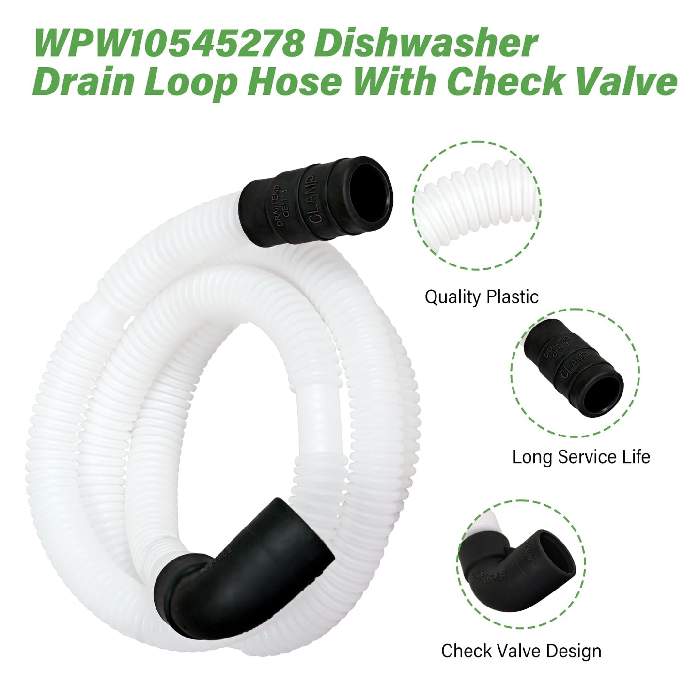 WPW10545278 Dishwasher Drain Loop Hose With Check Valve Compatible With Whirlpool, Replacement W10137608 W10193583 W10195750 W10418848 W10418849 W10481093 W10545278 W10688890 WPW10545278VP 3527803