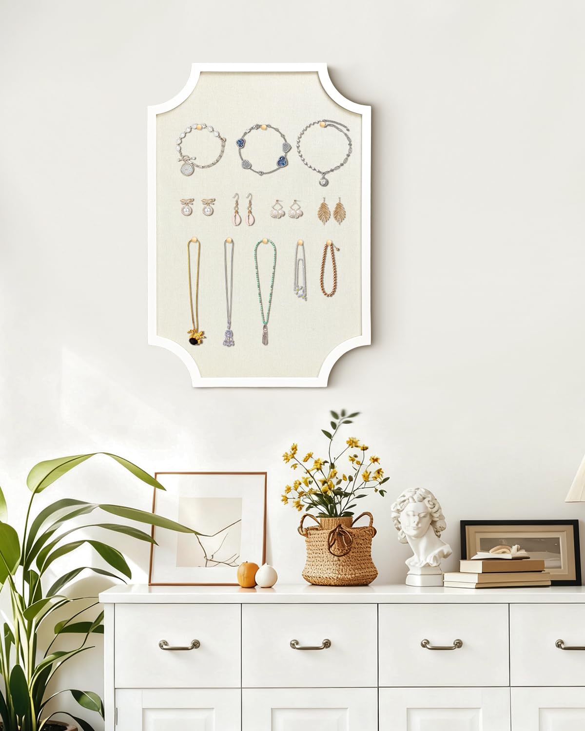 Linen Bulletin Board, Large 20"x30" Pin Board for Walls, Fabric Bulletin Board for Home Kitchen Office Decorative, White Frame Cork Board(White-5075)