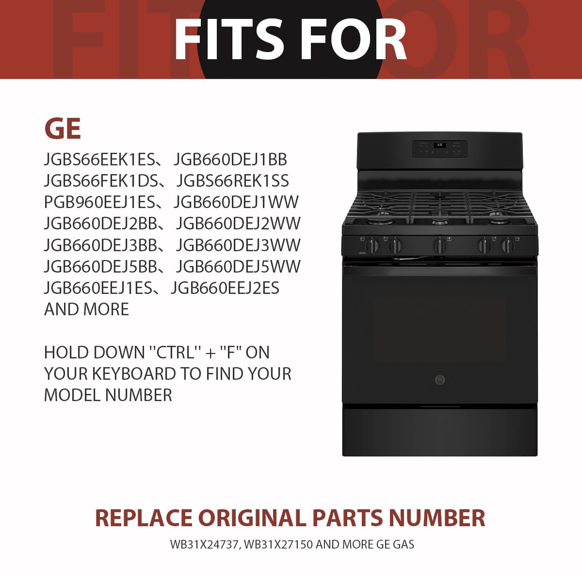 Premium WB31X27150 Cast Iron Gas Stove Burner Grate Replacement for GE Range Surface Stove Top Burner Center Grate Parts 19.6"x9.2" WB31X24737 General Electric Stove Parts Cooktop Grate Rack