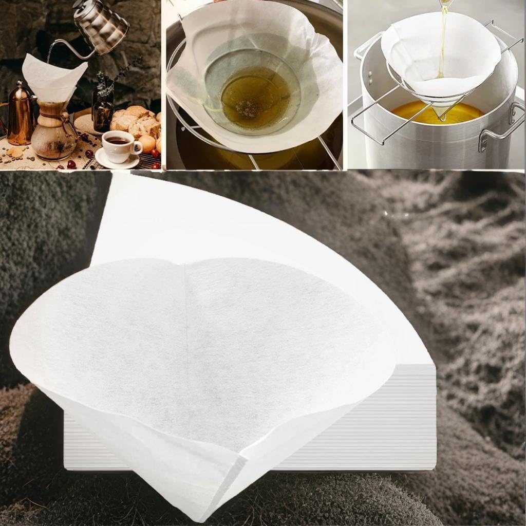 (100 Filters) Commercial Deep Fryer Oil Filter Paper Cones, 100 Count, with 10 inch Chrome-Plated Steel Filter Holder Stand, cooking oil filters Non-Woven Premium Cones