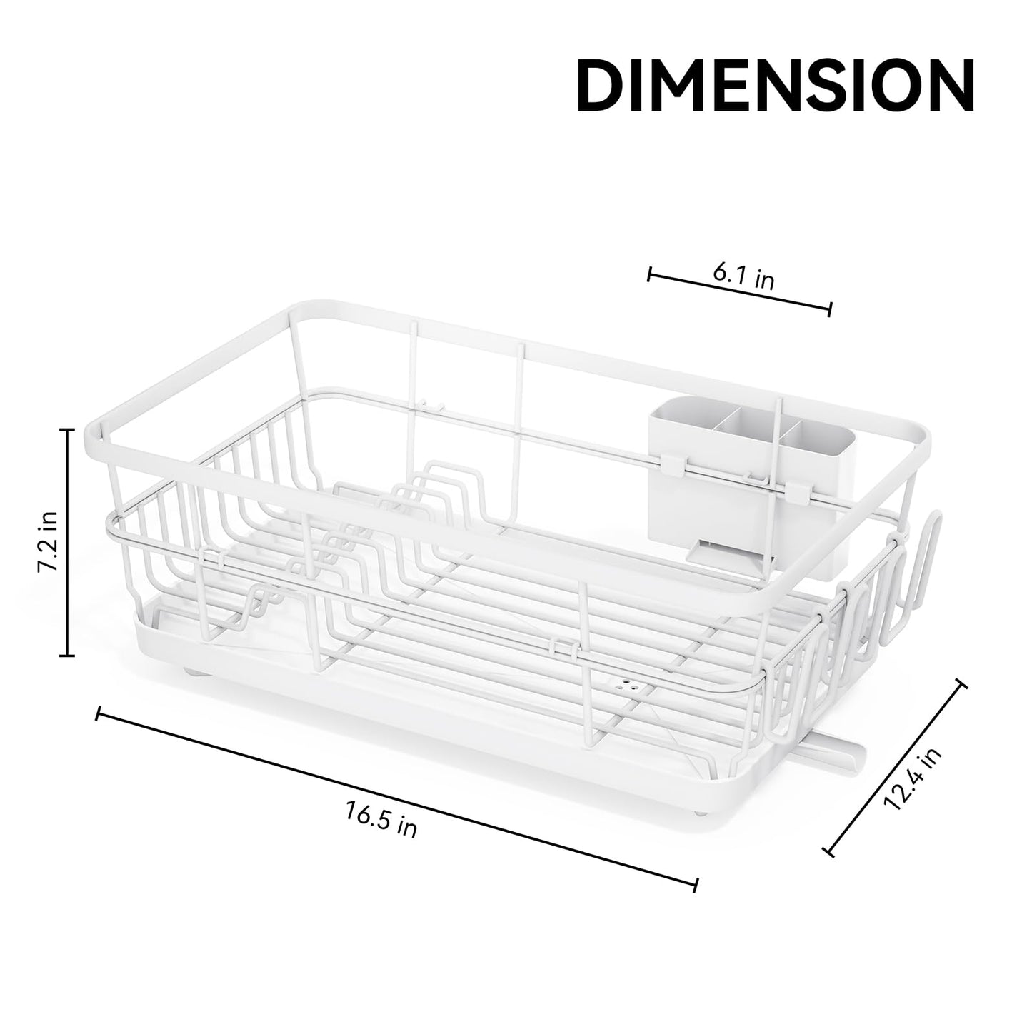 TOOLF Dish Drying Rack, Dish Racks for Kitchen Counter, Stainless Steel Sink Organization and Storage Essentials with Cutlery Holder, Dish Drainer, Home and Appartment Decor, 12.4''W x 16.5''L, White