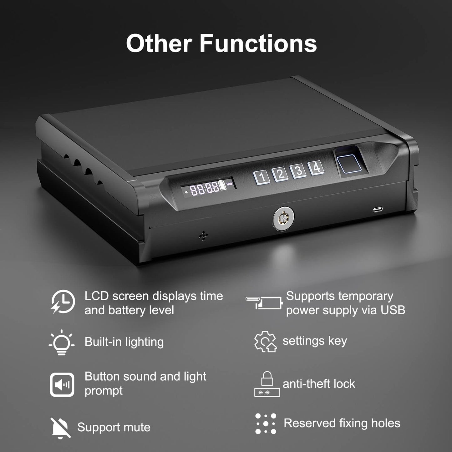 Biometric Quick Access Gun Safe for 2 9mm Pistols,3-Ways Unlock Fingerprint Digital PIN Key,Portable Handgun Safe with LCD Screen,Lock Box for Home Bedroom Bedside Nightstand and Car,JuJuSafeWin