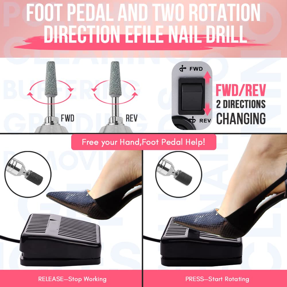 Makartt Nail Drill Portable Electric Nail File Machine Geneviere E File Pink JD700 Professional 30000RPM Manicure Drill for Acrylic Nails Poly Nail Gel Polish Beauty Gift