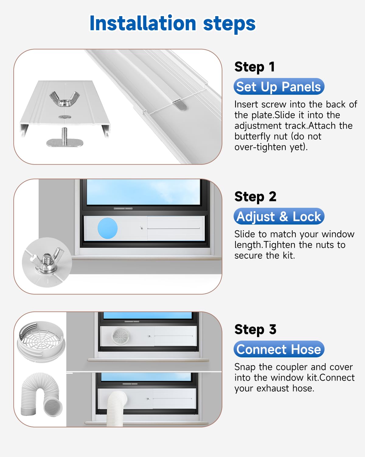 2026 Upgraded Portable Air Conditioner Window Kit with Exhaust Hose, Universal 4.0/5.1/5.9 Inch Seamless Window Vent Kit for AC & Dryer, 17" to 60" Adjustable Window Seal kit with Rain Guard & Mesh