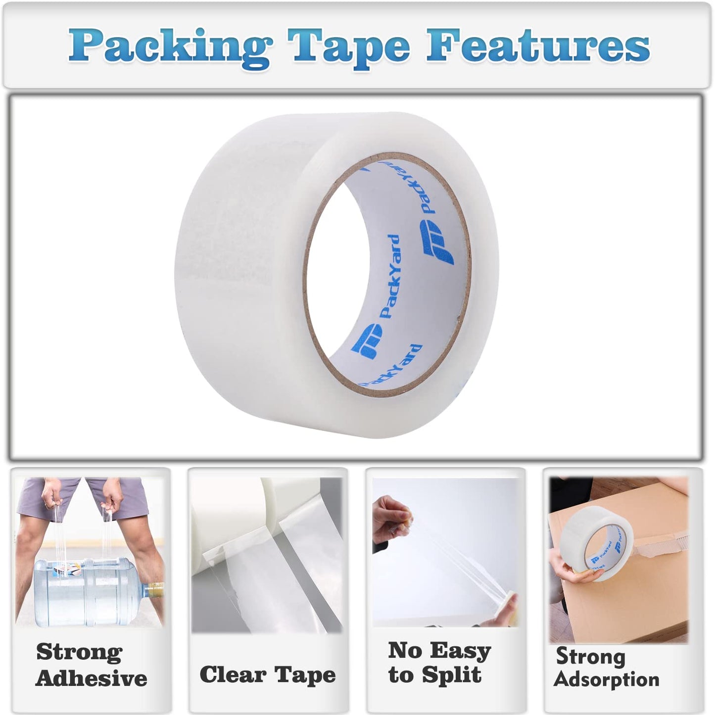 Packing Tape Refill Rolls Heavy Duty 36 Rolls Sealing Great for Packing Box Shipping and Moving Supplies Packaging 1.88" x 65 Yards 3" Core 2.7 Mil Thick