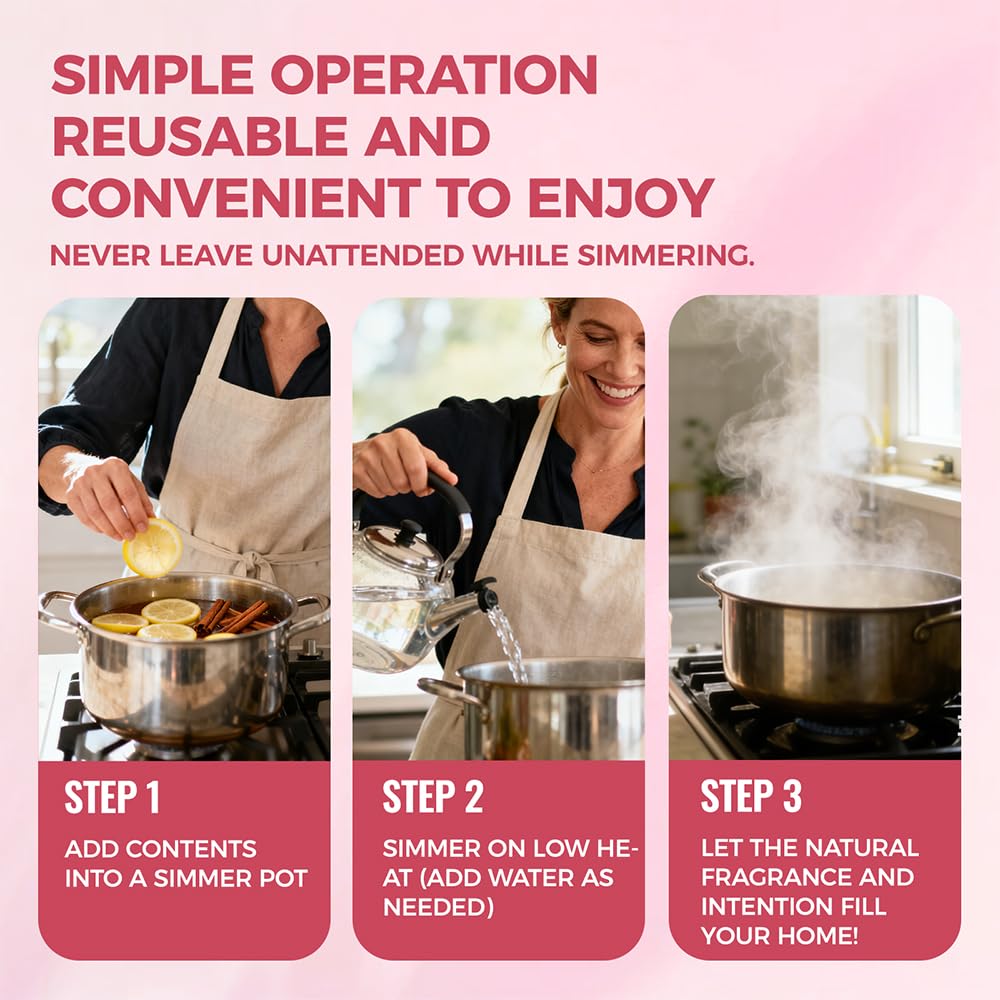 Simmer Pot Potpourri, Simmer Pot Mix, Intention Simmer Pot Blends, Stovetop Simmering Potpourri with Natural Ingredients for Hostess Gifts, Meditation & Ritual Spaces (6 pcs)