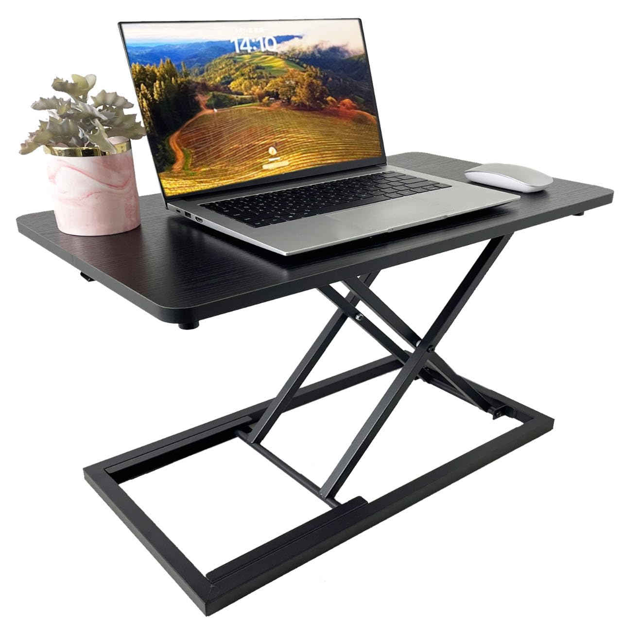 Rlozftel Standing Desk Converter, Height Adjustable Stand Up Desk Riser with 7 Height Levels, Compact Sit Stand Desktop Converter for Laptop or Single Monitor, Office Workstation