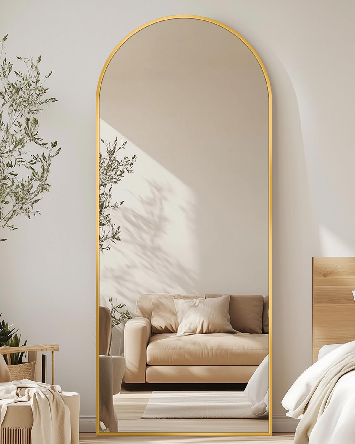Antok Arched Full Length Mirror, 56"x14" Gold Metal Frame Floor Mirror for Bedroom Living Room, Freestanding/Wall Mount/Leaning