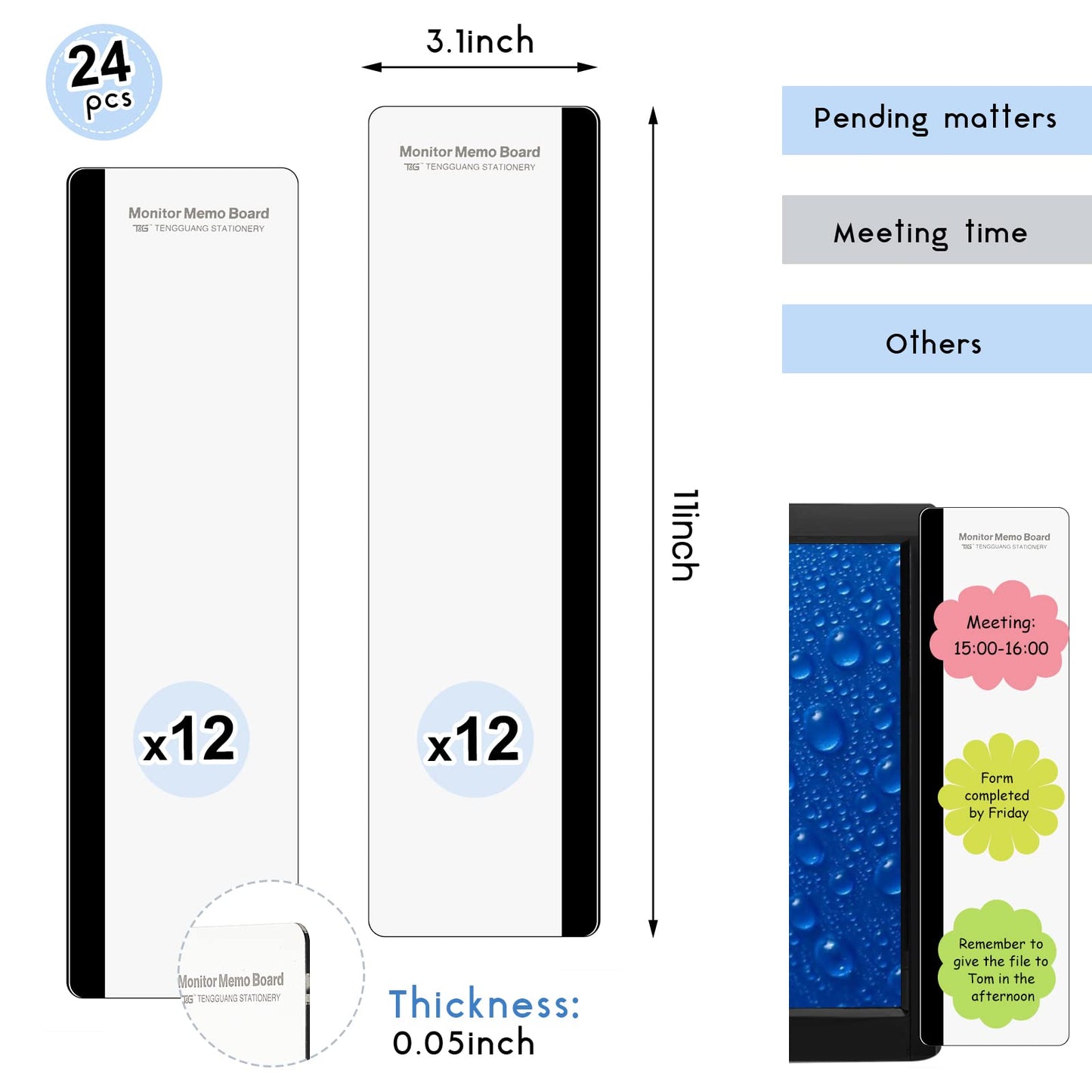 Zonon 24 Pieces Monitor Memo Board, Memo Boards for Computers Transparent Acrylic Monitor Side Panel Office Desk Accessories Desktop Computer Sticky Note Holder for Office Home Work Desk