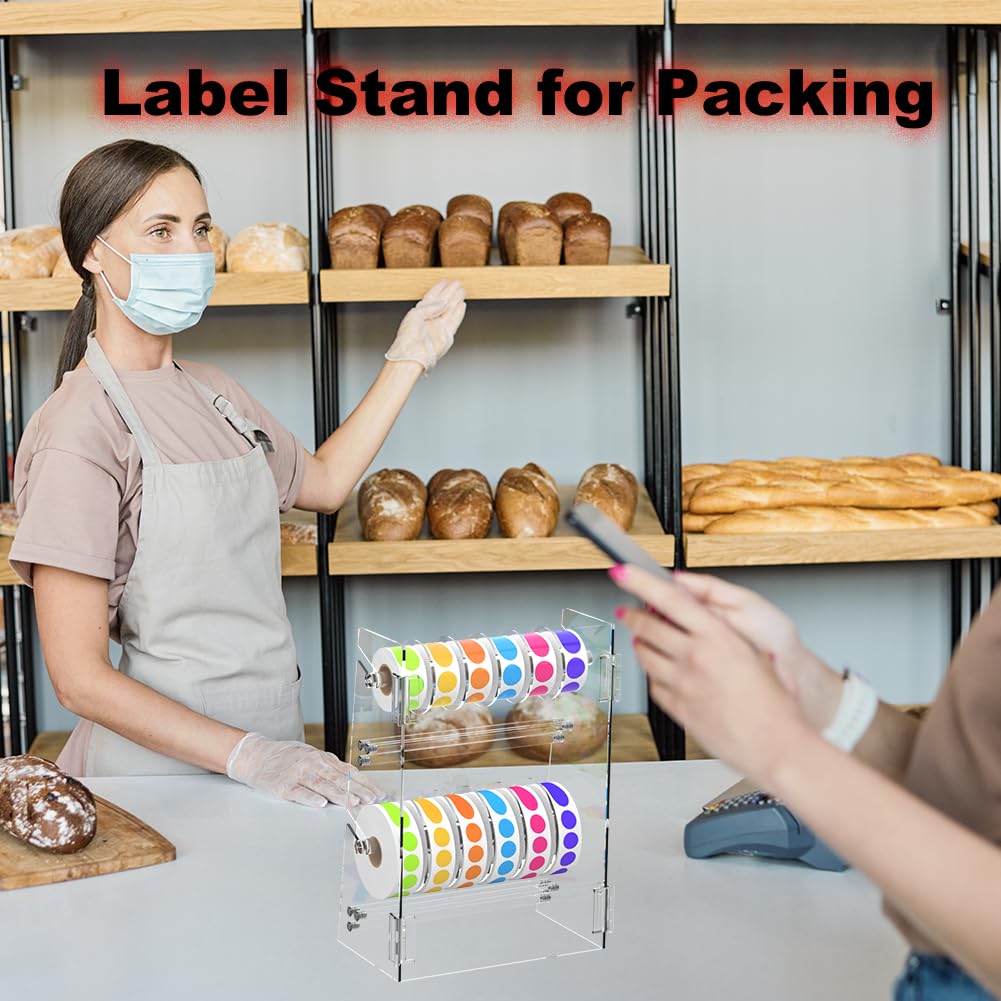 Double-Layer Acrylic Roll Sticker Dispenser - Adjustable Label Holder Tape Organizer for Office School Home Desktop Storage