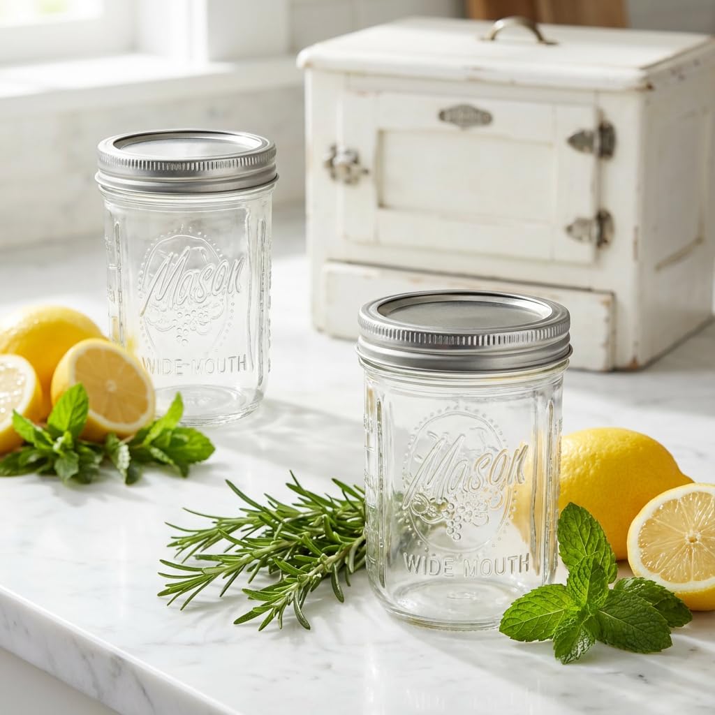 WELLIFE 12 Pack 16 oz Mason Jars with Lids, Wide Mouth Glass Canning Jars, Airtight Leak-Proof Storage Jars for Food, Pickling, Fermenting
