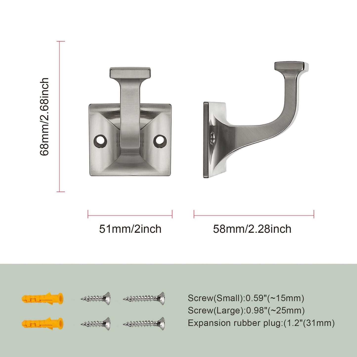 SAILING 5 Pack Coat Hooks - Brushed Nickel Robe Hooks Decorative Wall Hooks for Bathroom Bedroom Kitchen Towel Robe Clothes Cabinet Closet Bathroom Hardware