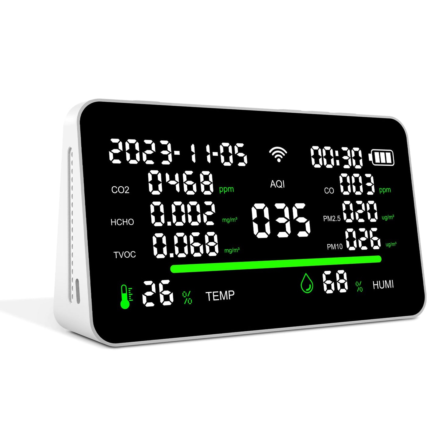 11-in-1 Air Quality Monitor, Indoor CO2/VOC/AQI/PM2.5/Thermometer/Humidity Monitor, Portable Smart Air Quality Meters, Air Quality Tester for Home Office Outdoor, Battery Powered