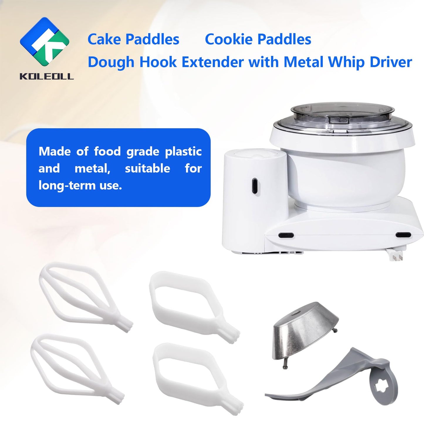 Cake Paddles & Cookie Paddles & Dough Hook Extender with Metal Whip Driver Compatible with Universal Mixers