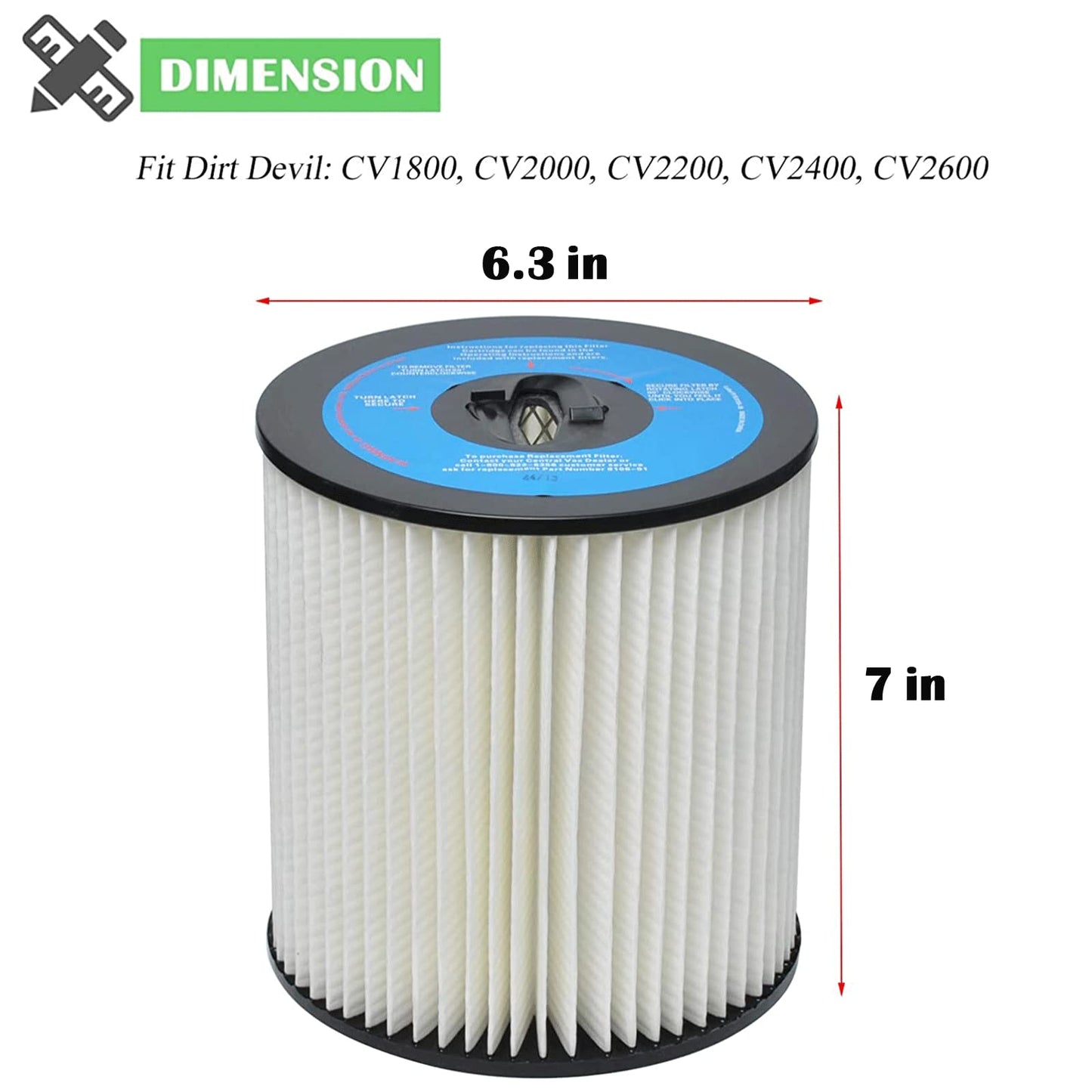 8106-01 Central Vac Filter Replacement Compatible with Dirt Devil CV2000 CV2200 CV2600, 7 inch Central Vacuum Cleaner Filter Compatible with Vacuflo FC300 FC520 FC530 FC550 FC610