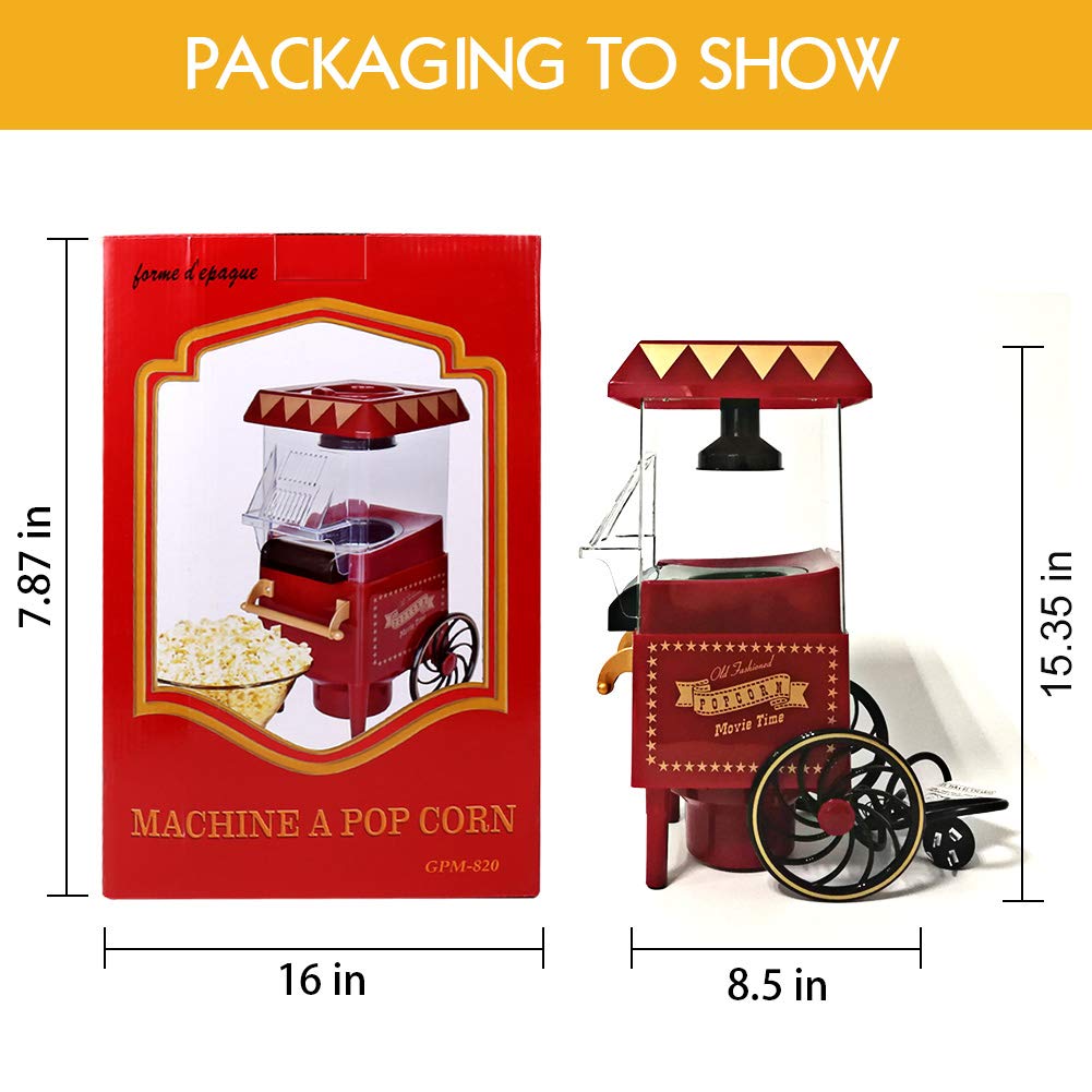 VAlinks Hot Air Popcorn Machine, Popcorn Maker, 1200W Home Electric Popcorn Popper with Kernel Measuring Scoop, Healthy Oil-Free & BPA-Free for Home, Birthday Party, Movie Night or Christmas (Small)