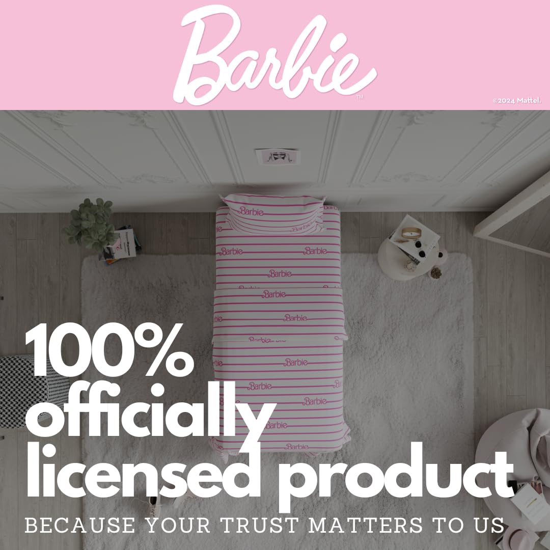 Barbie Logo Bedding Super Soft Cozy Microfiber 3 Piece Twin Sheet Set, (Officially Licensed Product) by Franco