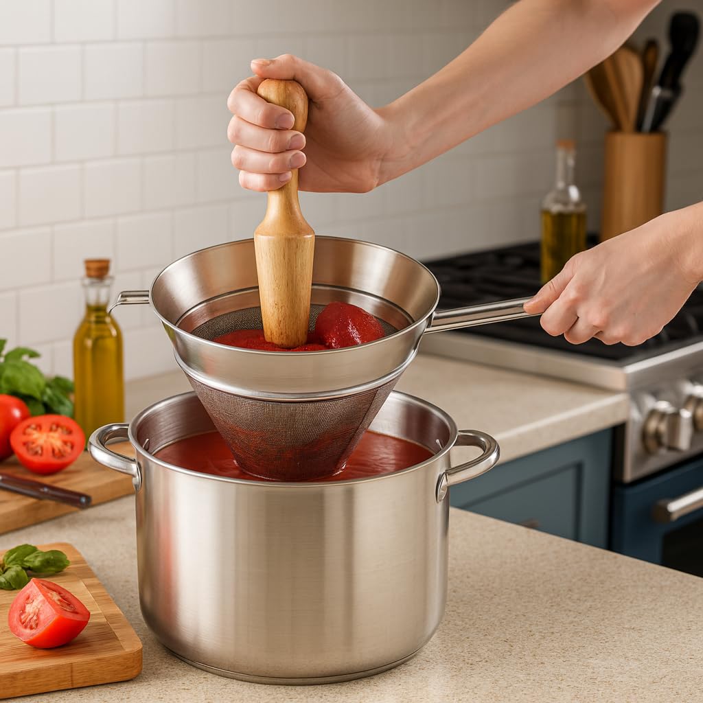HIC Kitchen Chinois Fine-Mesh Cone Sieve, 18/8 Stainless Steel, For Straining Sauces, Soups, And Purees, 7-Inch Diameter