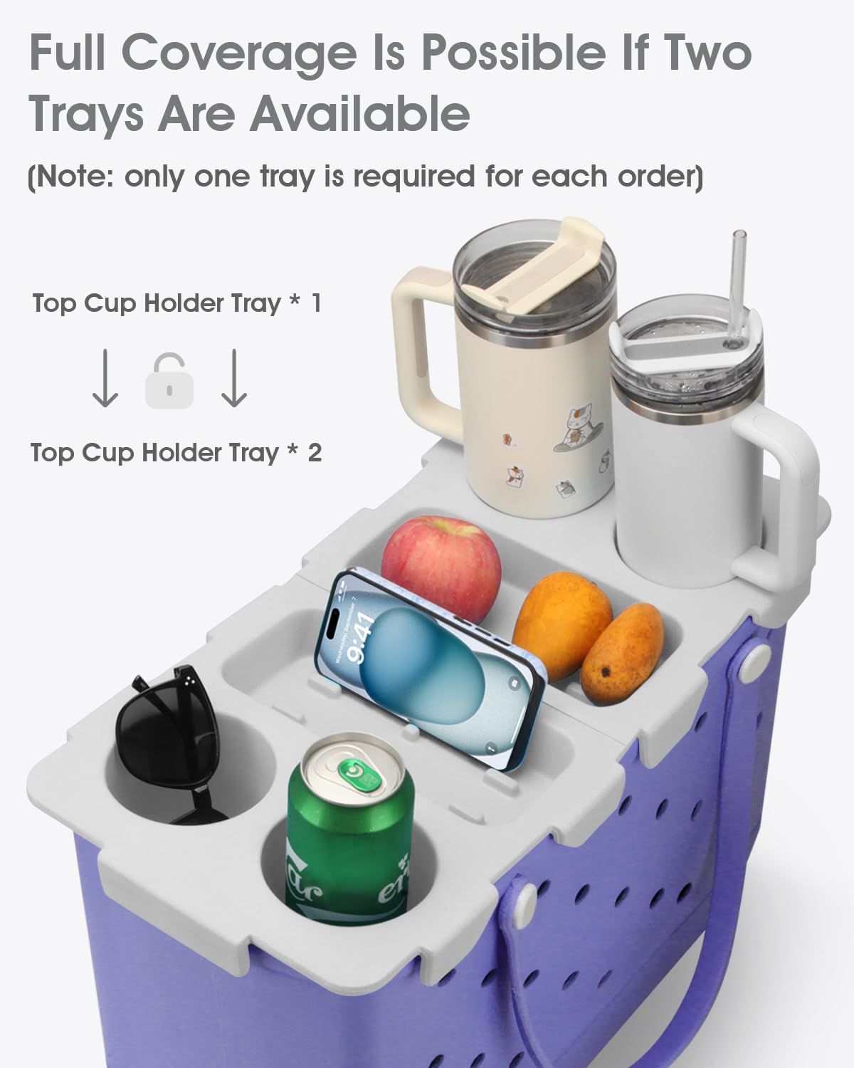 Tiga Topper Cup Holder Tray Accessory for Bogg Bag X-Large - Fit for Stanley Cup - EVA Material is Water-Resistant - Women Phone Holder for Bogg Bag - Divider and Organizer - Patented (Light Gray)