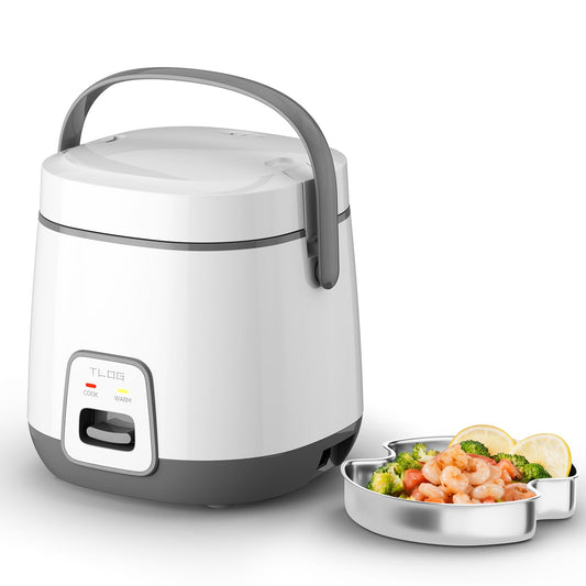 TLOG Mini Rice Cooker 2-Cup Uncooked(4-Cup cooked), Healthy Non-stick Coating 1.2L Small Rice Maker for 1-3 People, Portable Travel Fast Cooker with Steam Tray, Rice Maker for Grains, White Rice, Oatmeal, Veggies