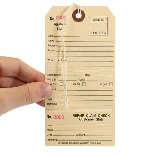 SmartSign Pack of 500 Sequentially Numbered Repair Tags with Attached String | 3.125" x 6.25" Manila Cardstock