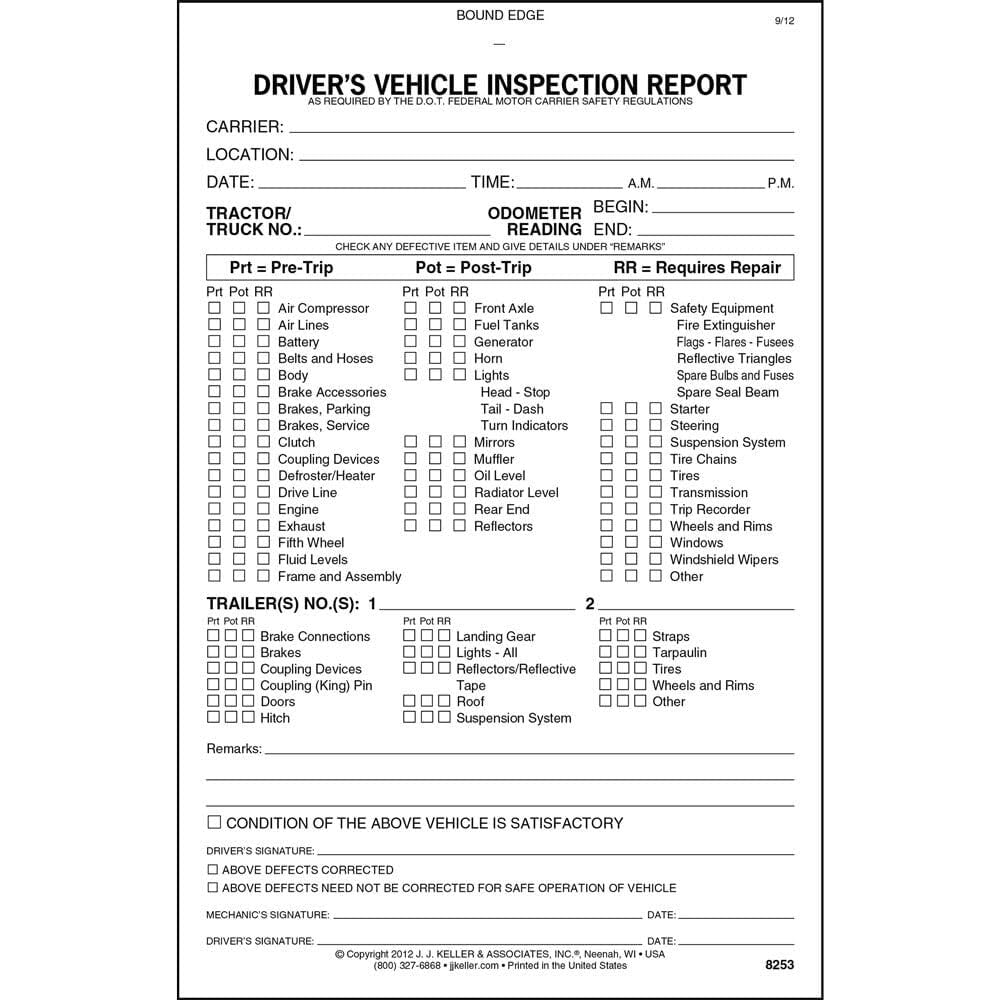 Detailed Driver's Vehicle Inspection Report (Pre- & Post-Trip) 10-pk. - Book Format with 31 Sets, 2-Ply Carbonless, 5.5" x 8.5", Meet FMCSR Requirements, J. J. Keller & Associates, Inc.