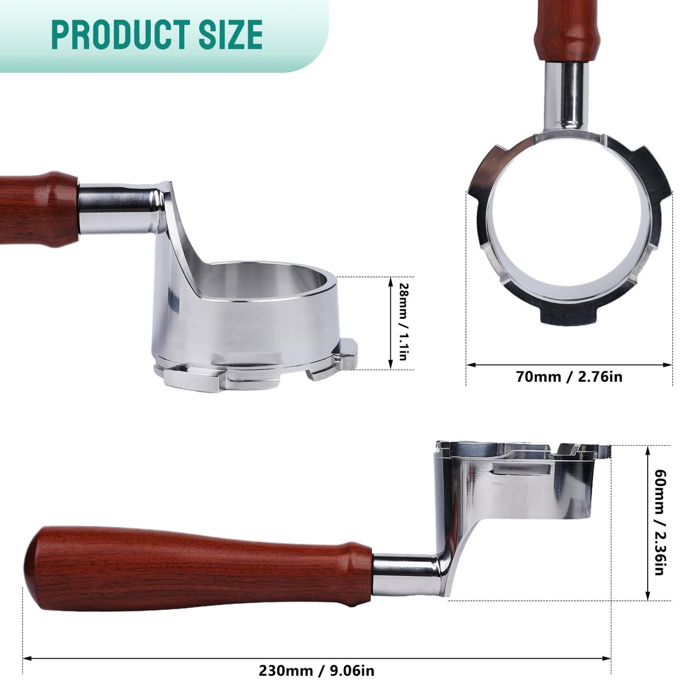 Bottomless Portafilter for Ninja Luxe Café Premier Series ES601 & ES601C Models | Basket Not Included | Compatible with Stock Filter Basket | Wooden Handle