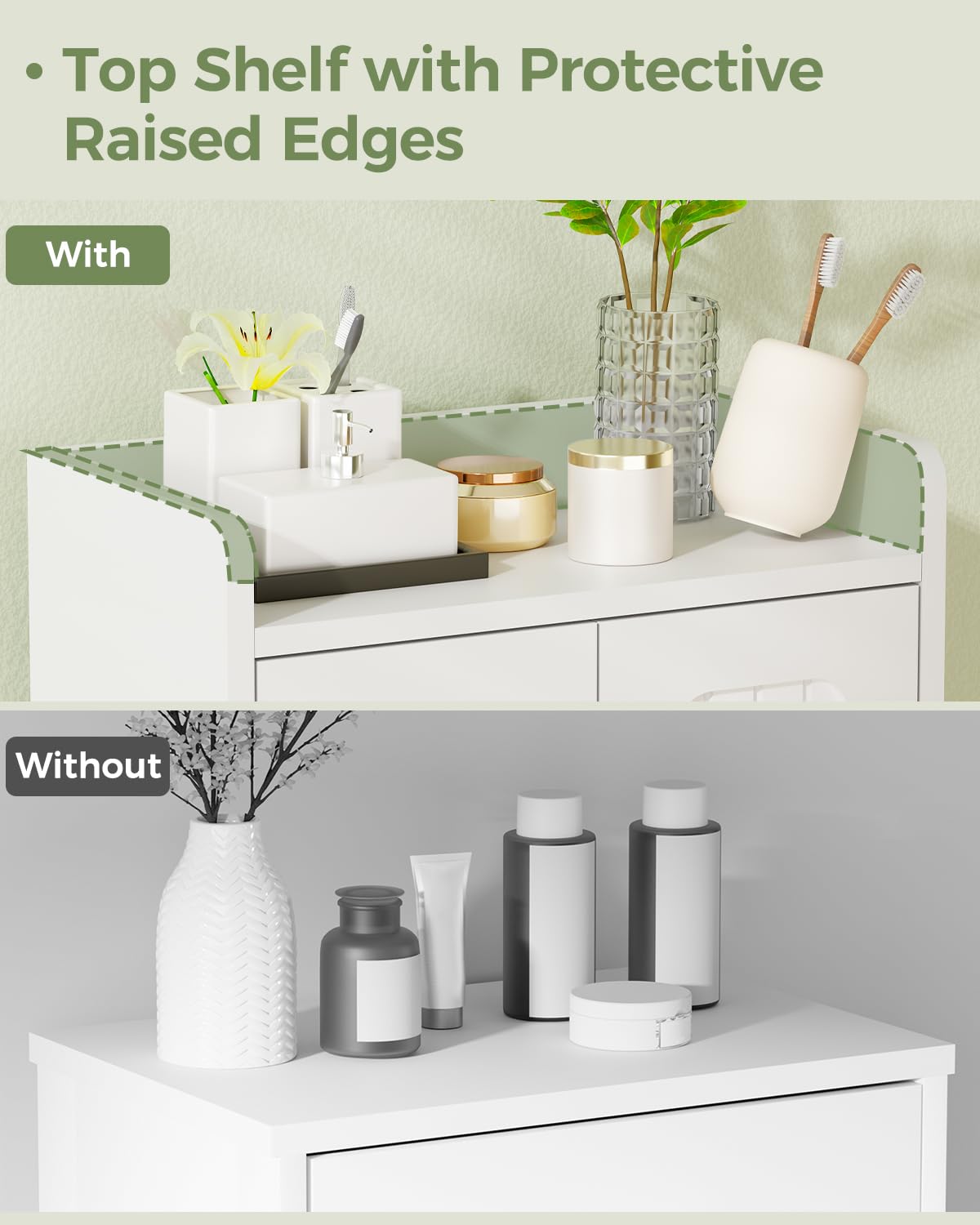 BEWISHOME Small Floor Cabinet, Toilet Paper Storage, Bathroom Storage Cabinet with 4 Doors and Shelves, Bathroom Organizers and Storage for Small Spaces, White 7.9" D x 14.6" W x 31" H YYG11W