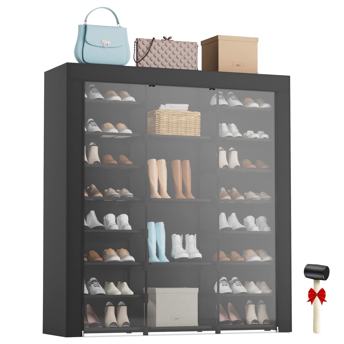 LVNIUS 9-Tier Large Tall Shoe Rack with Covers 40-46 Pairs, Sneaker Rack Organizer Shoes Cabinet Closed Shelves Shoe Stand Holder for Garage Bedroom,Zapateras Organizer for Shoes 50 Pares