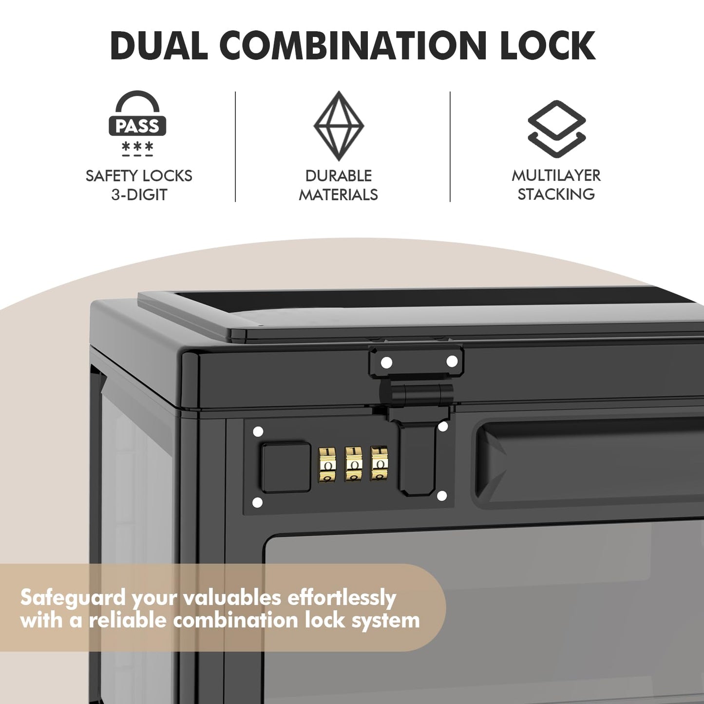 Extra Large Lock Box for Medication Safe, Medicine Lockable Storage Box with Code, Phone Lock Boxes for Video Games, Box with Combination Lock for Snacks/Food, Locking Cabinet for Home/Office (Black)