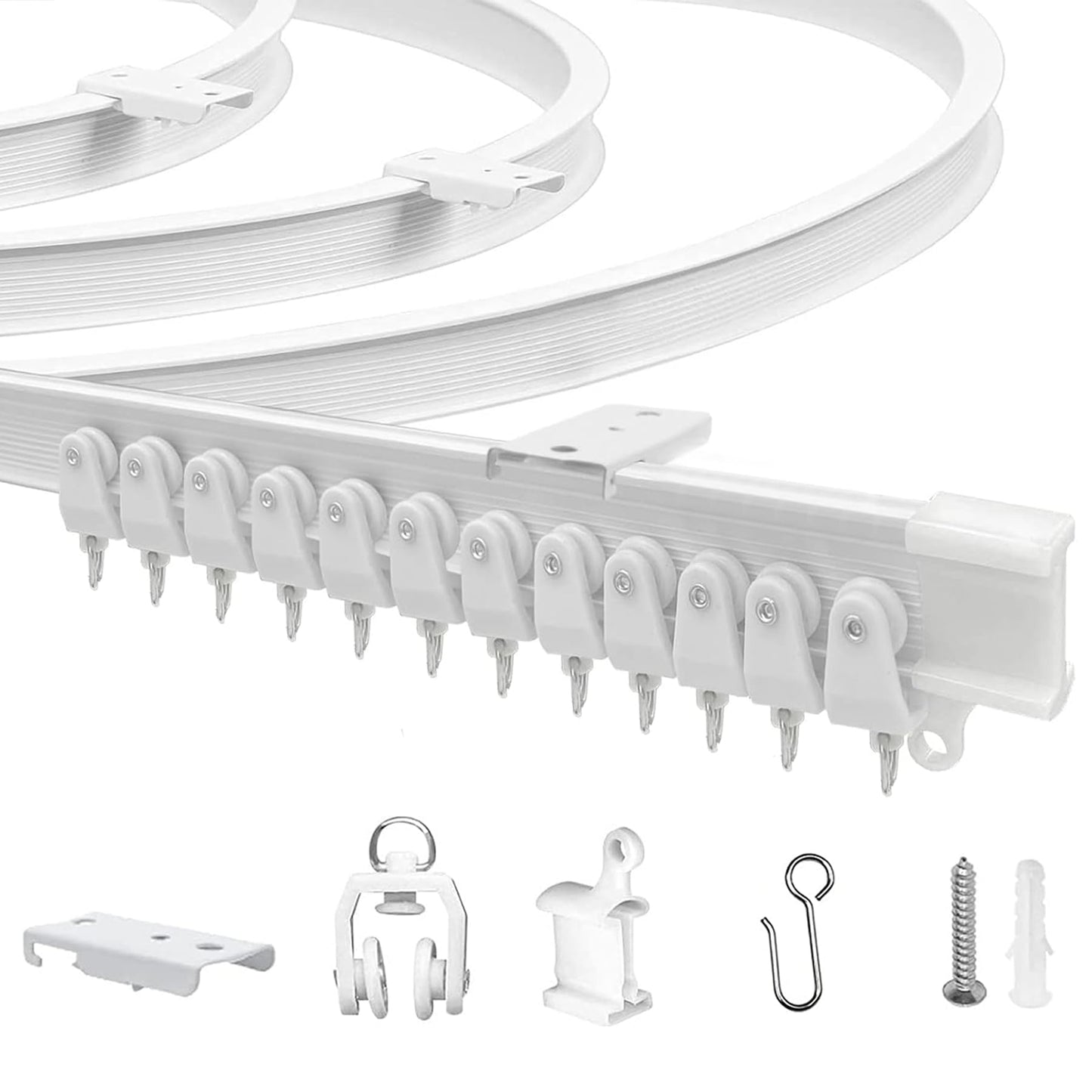 JIHXYER Flexible Bendable 16.4ft (5m) Curved Ceiling Mount Curtain Track, PVC White Matte, for Home, Office, RV, Bathroom